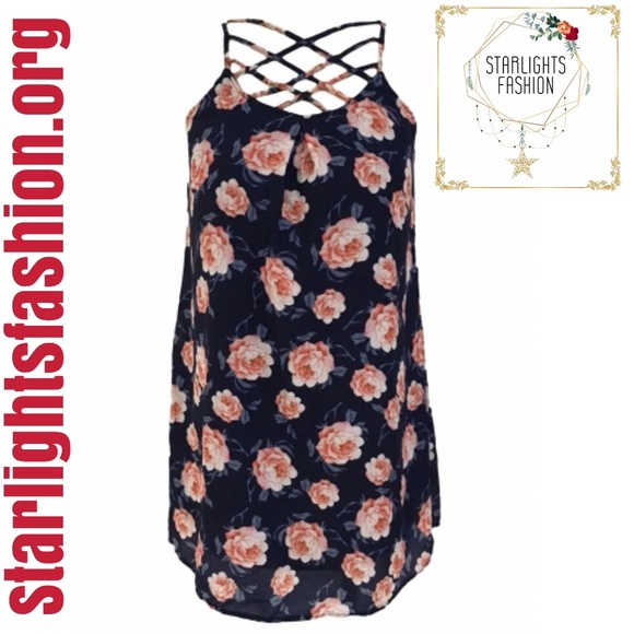 Blue Floral Print Crisscross Neckline  Dress - Picture 5 of 5